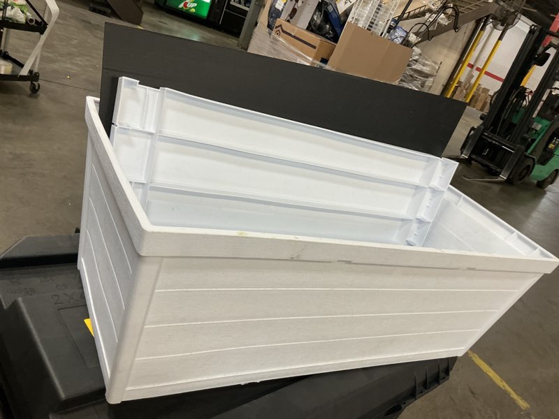 Condition photo showing As Is for emsco group 3-cu ft 13.25-in w x 33-in l x 28.75-in h elevated white resin raised garden bed