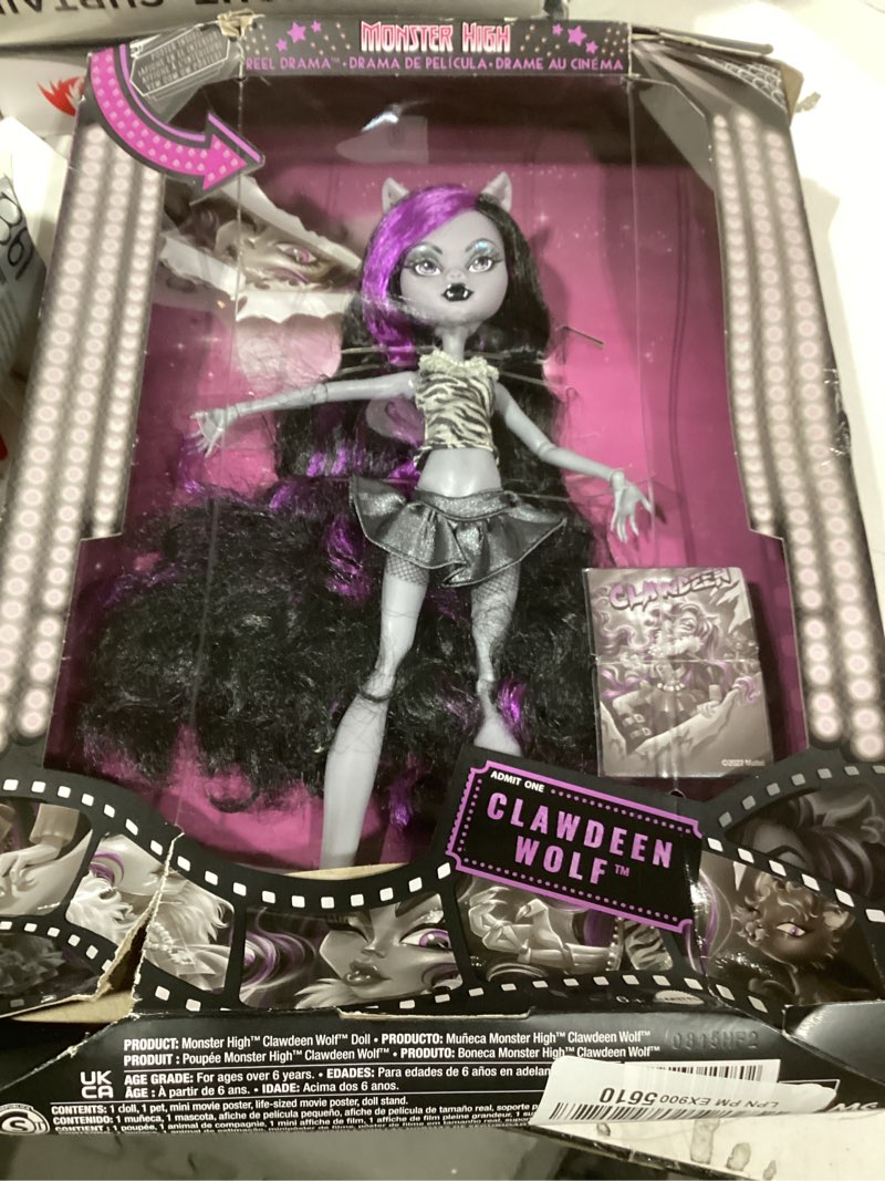 Condition photo showing Good Condition for Monster High Reel Drama Doll, Clawdeen Wolf in Black and White, Collectible Reproduction with Doll-Size and Life-Size Posters, Horror Flick Theme