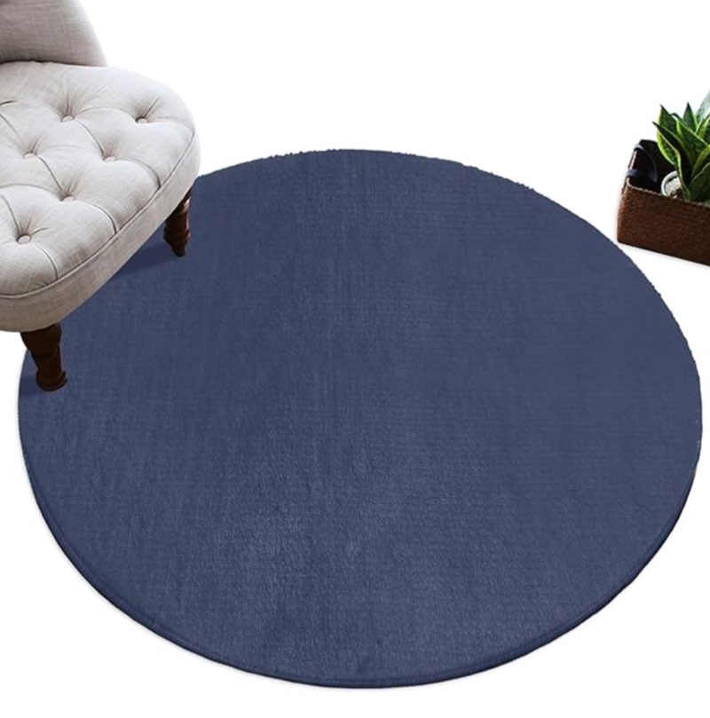 Round Rug 7’10”, Solid Color Blue Soft Round Area Rug Machine Washable Non-Slip Circle Rug Carpet Inoor Throw Rug for Living Room Bedroom