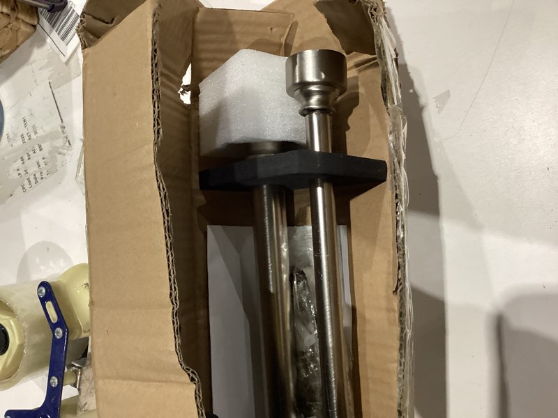 Condition photo showing Good Condition for brushed nickel double curtain rods, 48-84 inch, modern end cap, 1-inch front & 5/8 inch back brushed nickel 48-84"