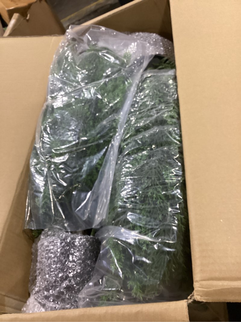 Condition photo showing As Is for 4FT Artificial Topiary Tree Beautiful Realistic Faux Cedar Pines Christmas Trees UV Rated Fake Shrubs for Front Porch Faux Plants Indoor and Outdoor Decor (2 Pack) 2 4FT