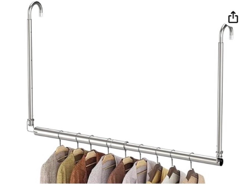 Hanging Closet Rod, Adjustable Height & Width Closet Rods for Hanging Clothes-Closet Extender Hanging Rod Space-Maximizing Design Suitable for Hanging and Drying Clothes, Silver