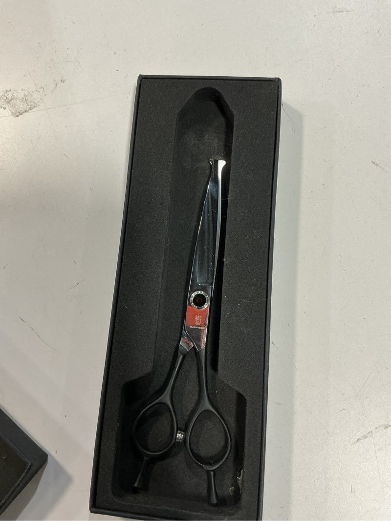 Condition photo showing Good Condition for dragon creek 6.5" downward curved dog grooming scissors shears for grooming face and paws safety round tips shears trimming cutting scissors for dog cat pet black 6.5 inch
