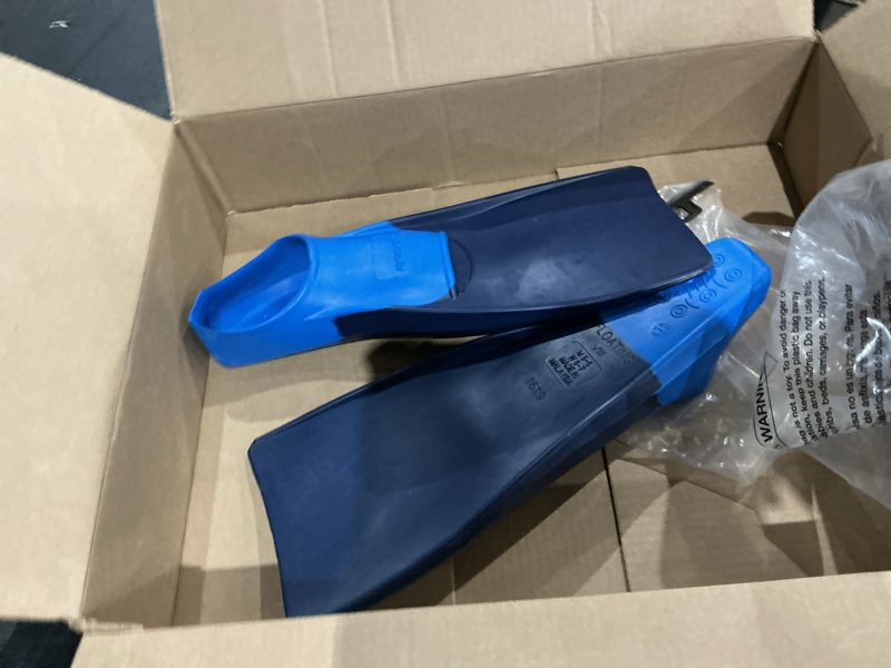 Condition photo showing As Is for sporti adult-kids swim fins for pool lap swimming - long floating fins for swimming & snorkeling - swim flippers for training m 5-6 / w 6-7 navy-blue