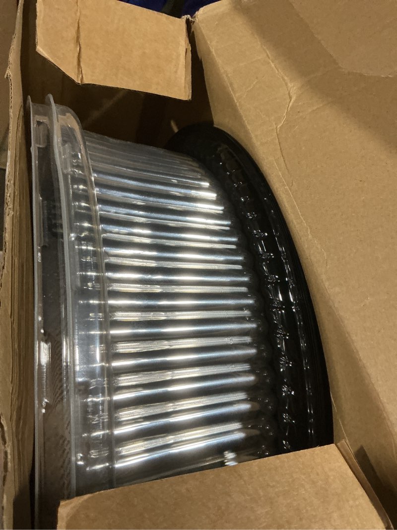 Condition photo showing Good Condition for Tessco 6 Pcs Heavy Duty Serving Tray and Lid 12 Pcs Deli Wax Paper Sheets Large, Black Plastic Round Platters with Clear Lids for Party Food Sandwich Veggie Cookie Tray, Heavy Duty (16 Inch)