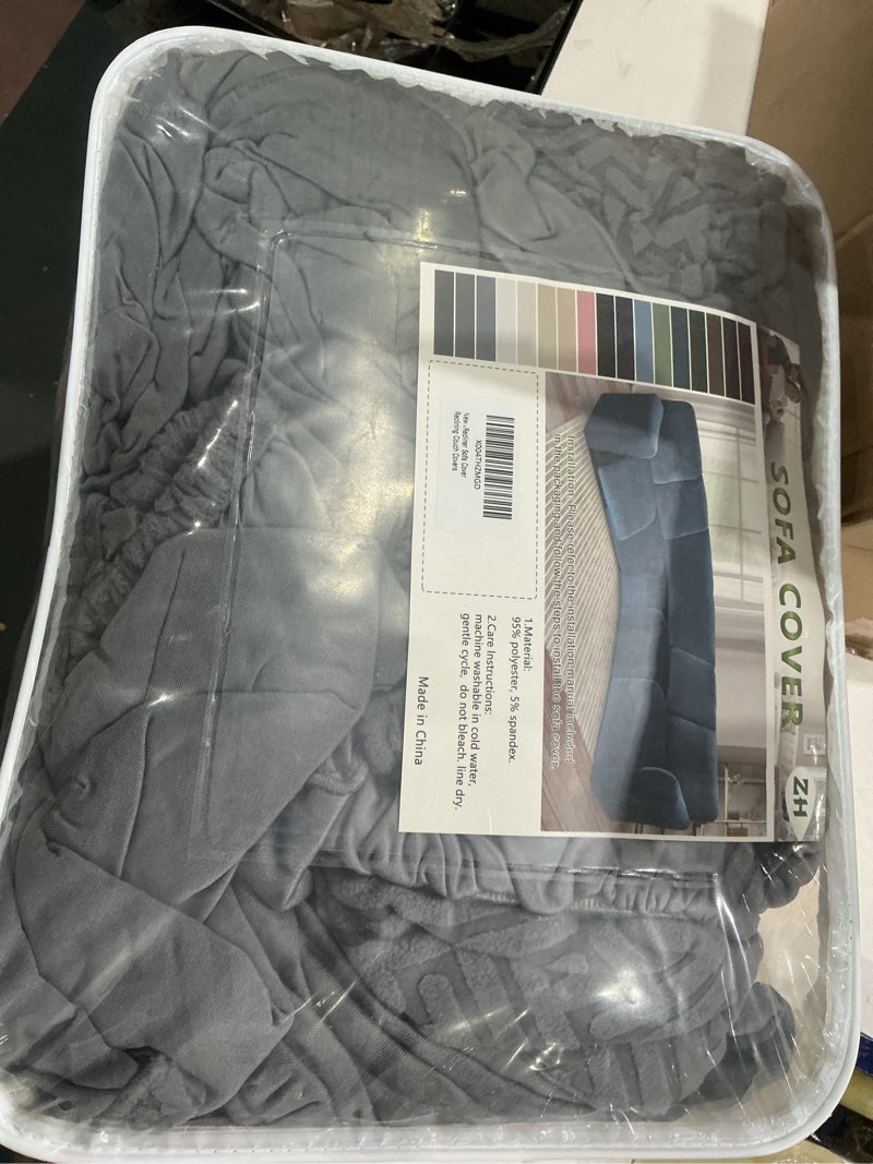 Condition photo showing As Is for 100% waterproof sectional recliner couch covers for reclining couch l shaped corner sectional sofa cover jacquard stretch l shape recliner slipcovers (5 seater 1 console cover, deep grey) 5 seater 1 console cover deep grey