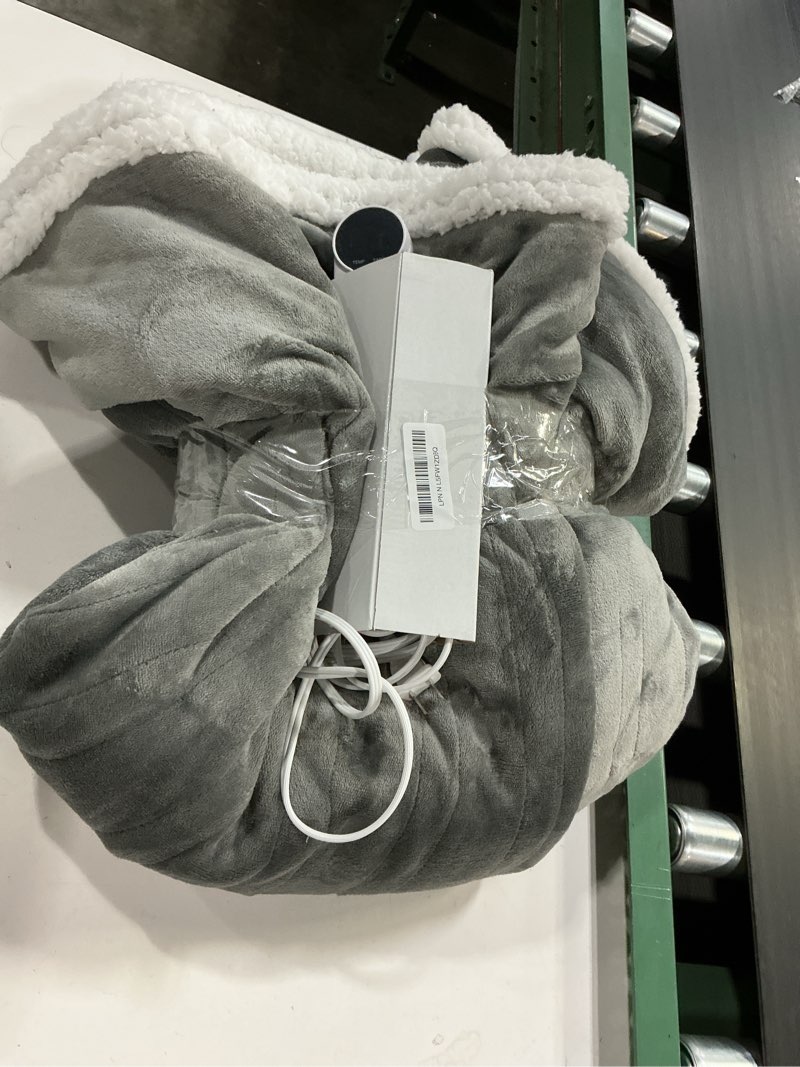 Condition photo showing As Is for Electric Heated Blanket Twin Size 62"x84" - Flannel & Sherpa Fabric Dual-Sided, 6 Heat Settings & 10 Hours Auto Off, Soft & Cozy Warming Throw for Home, Office, or Bed, Machine Washable, Light Gray A-light Gray 62x84inches-Twin