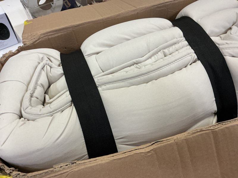 Condition photo showing As Is for japanese floor futon queen foldable futon mattress for floor tatami mattress portable rollaway bed for guest playmat for kids tatami sleeping pad japanese mattress for adults beige a queen beige-a-no cover