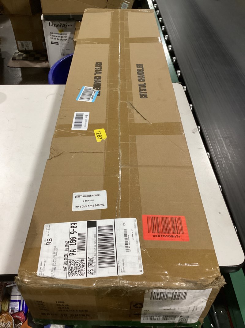 Condition photo showing As Is for Siljoy 10-Light Modern Crystal Chandelier, Luxury Gold Rectangular Flush Mount Ceiling Light, Large 