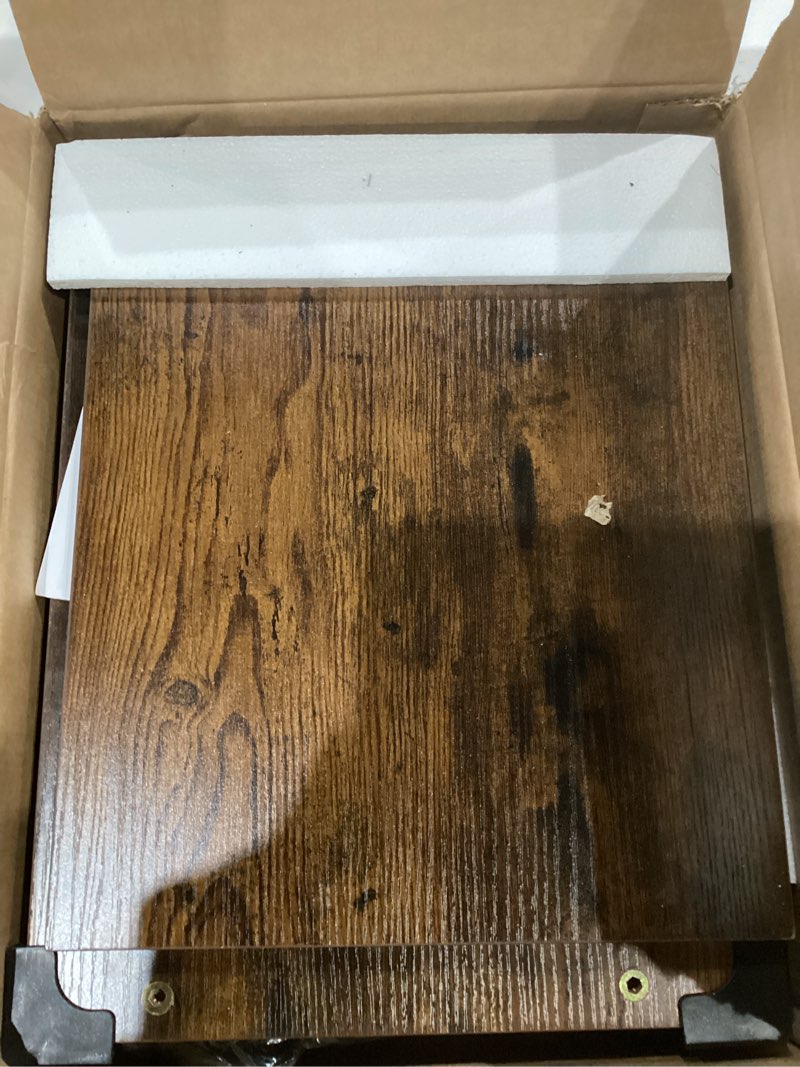 Condition photo showing As Is for Huuger Nightstand with Charging Station, 27.6 Inch Bedside Table with Fabric Drawers, End Table with USB Ports and Outlets, Night Stand for Bedroom, Rustic Brown 11.8"D x 15.7"W x 27.6"H (3 Drawers) Rustic Brown 1