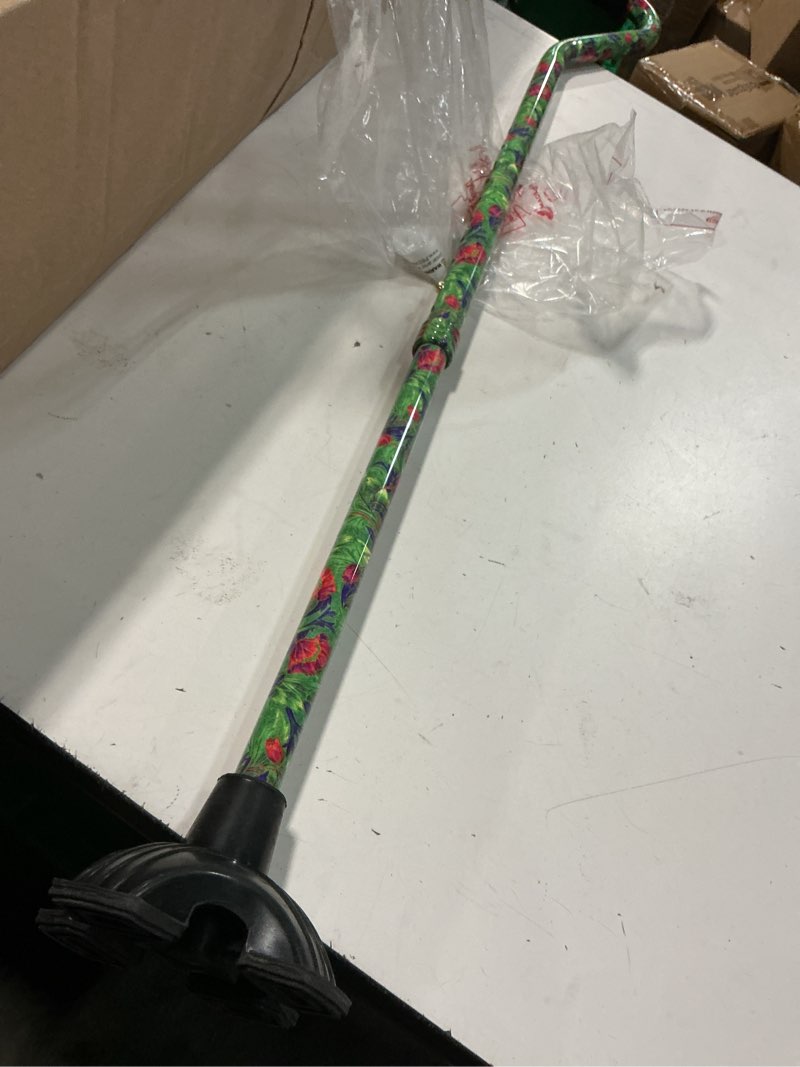 Condition photo showing As Is for Nova Joy Designer Offset Quad Cane for Seniors - Unisex Adjustable Lightweight Walking Aid with Foam Handle, Wrist Strap and Anti-Rattle Lock - Essential Mobility Support - Canterbury