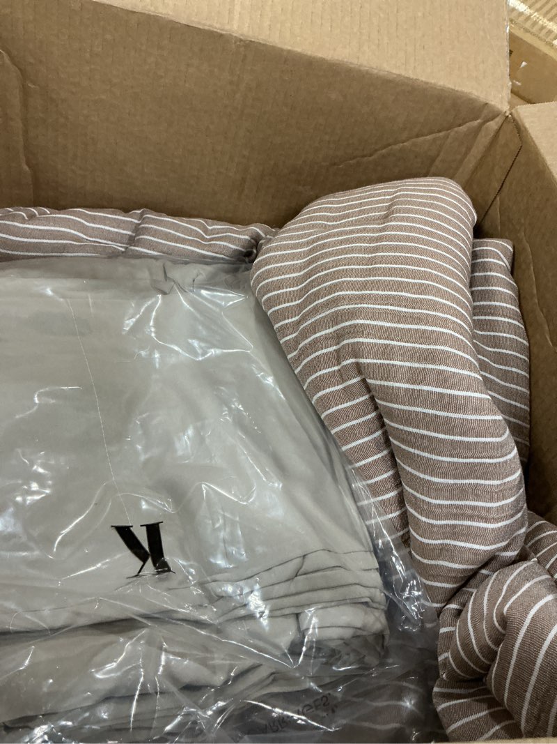 Condition photo showing As Is for MooMee Striped Duvet Cover Set 100% Washed Cotton Linen Like Textured Breathable Durable Soft Comfy (Orange White Wide Stripes, King 104"x90") Wide Stripes - Orange/ White (No Comforter) King (104"x90")