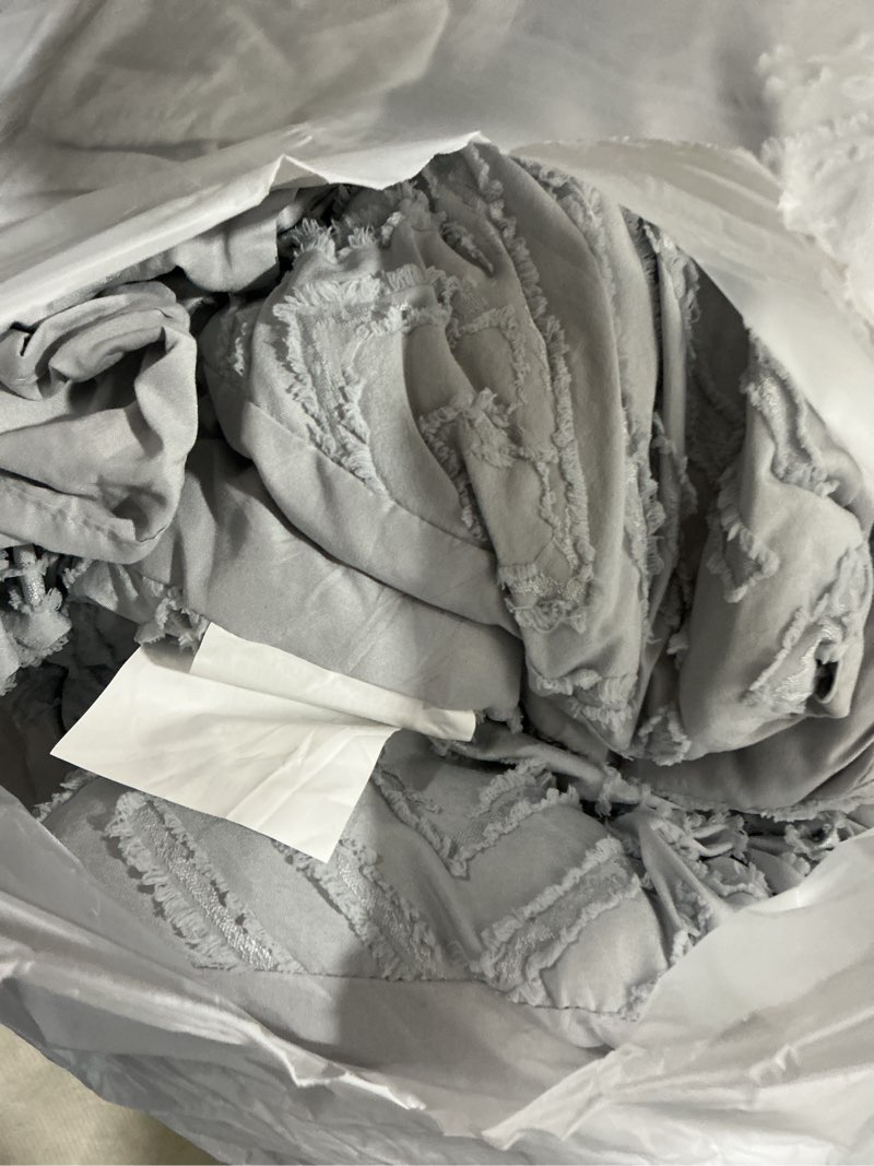 Condition photo showing Good Condition for andency light grey comforter oversized king size set 120''x98'', 3 pieces gray soft boho bedding set & collections, tufted fluffy shabby chic bed set for all seasons (1 comforter, 2 pillowcases) 03 - light grey oversized king (120"x98")