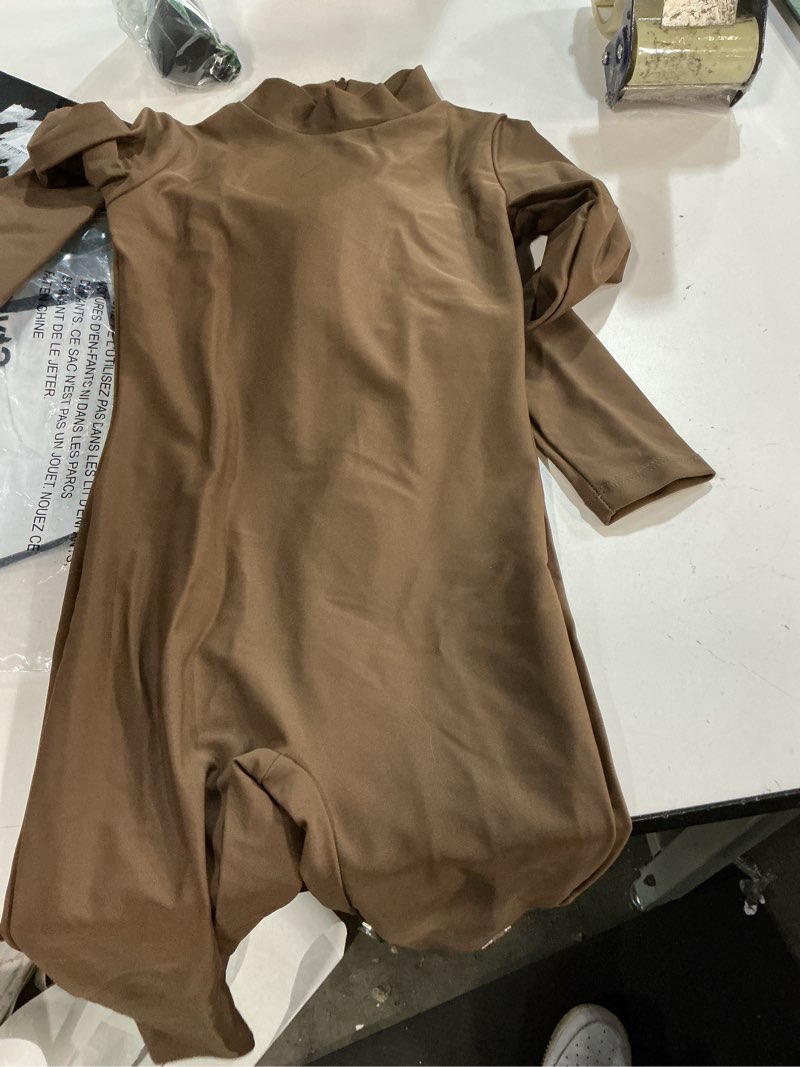Condition photo showing Good Condition for Kepblom Girls Long Sleeve Unitard Spandex Turtleneck Full Bodysuit for Kids Brown Small