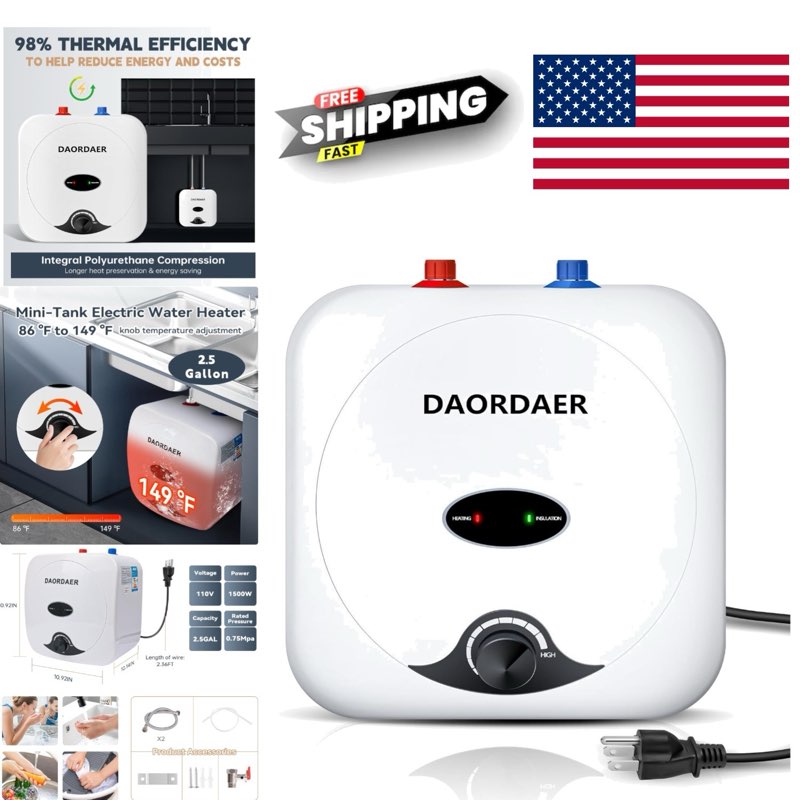 110v 120v mini electric water heater 25 gallon under sink instant hot water tank