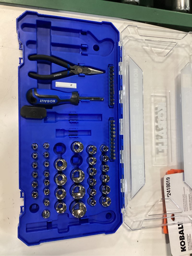 Condition photo showing As Is for missing 7 pieces kobalt 65 -piece standard (sae) and metric mechanics tool set with hard case