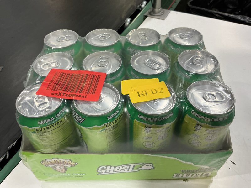 Condition photo showing New/Like New for (exp 07/2026)  ghost energy drink - 12-pack, warheads sour green apple, 16oz - energy & focus & no artificial colors - 200mg of natural caffeine, l-carnitine & taurine - gluten-free & vegan
