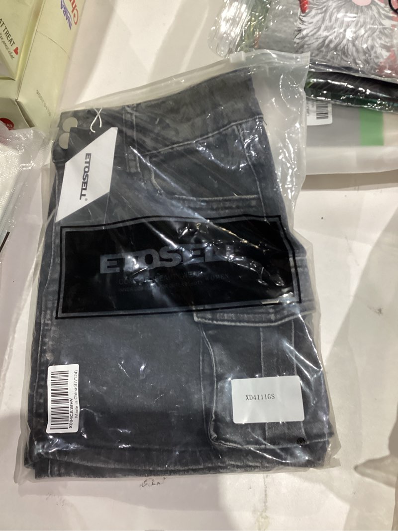 Condition photo showing As Is for Womens Cargo Skirt Y2k Low Waist Button Bodycon Denim Mini Skirt with Flap Pockets X-Small Black Denim