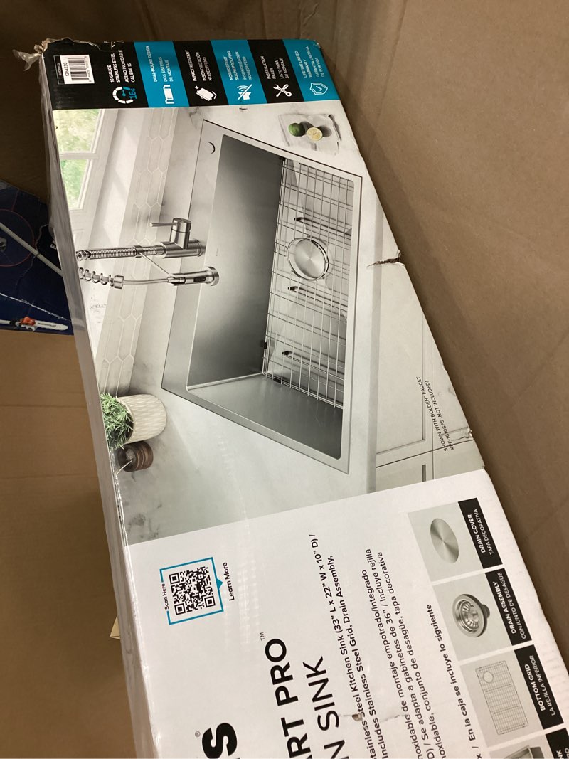 Condition photo showing As Is for kraus standart pro drop-in or undermount 33-in x 22-in stainless steel single bowl 16 -gauge kitchen sink