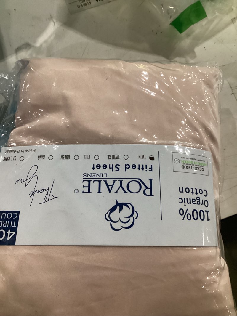 Condition photo showing Good Condition for royale linen 400 thread count 100% american grown cotton fitted sheet twin size - all around elastic fitted sheet - luxury sateen weave - snug fit bottom sheet fit up to 16" (twin, kyoto blush) kyoto blush twin
