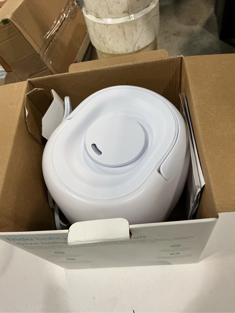Condition photo showing As Is for frida baby 3-in-1 cool mist humidifier for large rooms, top fill humidifier for bedroom, allergy relief, 60 hour runtime + nightlight, auto shut-off, quiet, carry handle, essential oil diffuser white 0.6 gallon tank