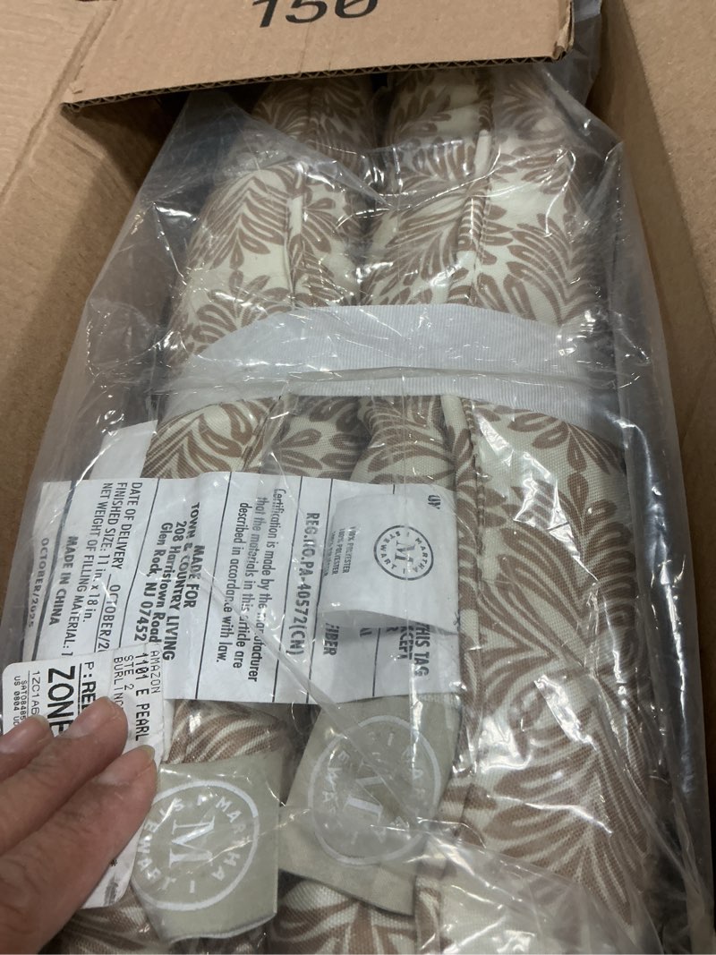 Condition photo showing Good Condition for martha stewart tulum indoor outdoor decorative lumbar pillow 2-pack set, uv fade resistant, water repellent, printed modern design, taupe, 11"x18" taupe 11"x18"