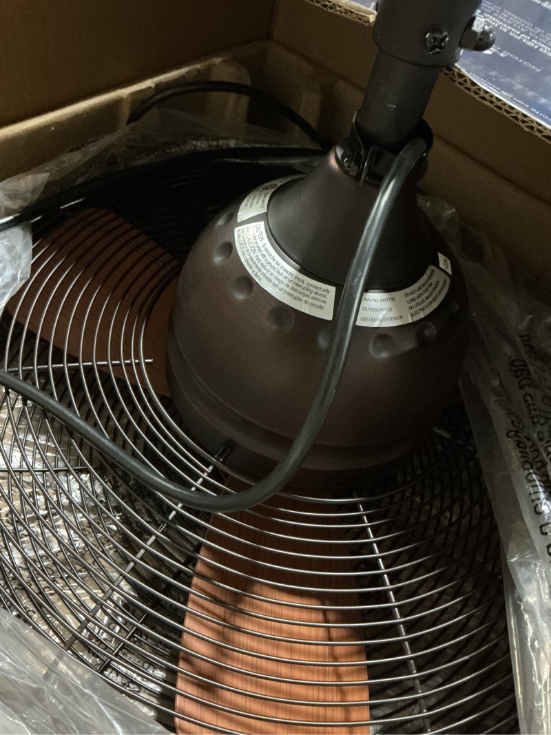 Condition photo showing As Is for harbor breeze valdosta 20-in oil rubbed bronze with cinnamon blades indoor/outdoor cage ceiling fan (3-blade)