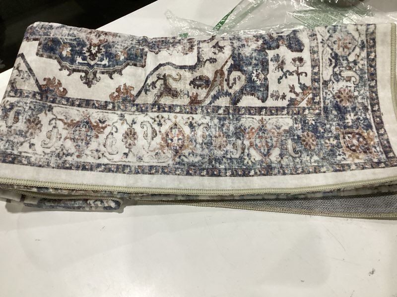Condition photo showing As Is for boho long bathroom runner ru washable non slip - soft stain reistant rugs for kitchen, laundry room, hallway runner - neutral floral design décor