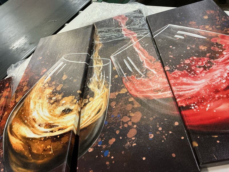 Condition photo showing Good Condition for aoartwz 5 pieces glasses of wine canvas wall art red and orange wine toasting painting artwork prints abstract wall decor for kitchen dining room framed