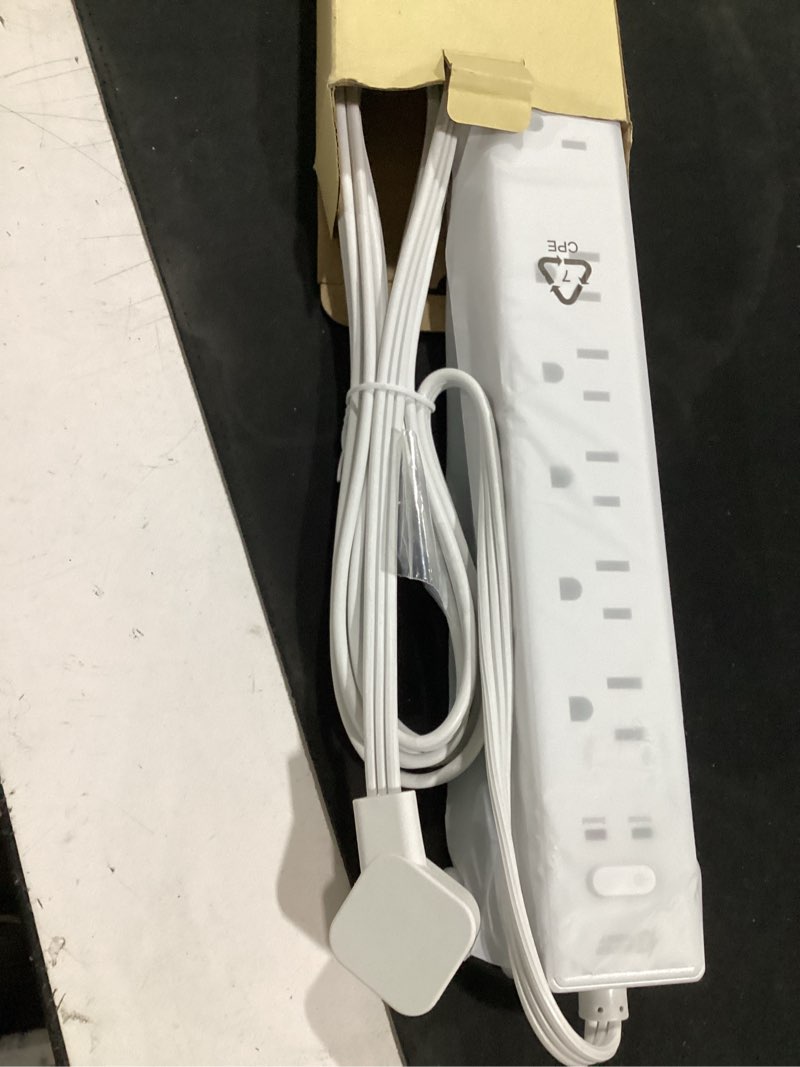 Condition photo showing Good Condition for 10ft extension cord with multiple outlets, superdanny flat plug surge protector power strip 10 ft long cord, 6 outlets & 3 usb ports, charging station for home office, college dorm room essentials 10ft white