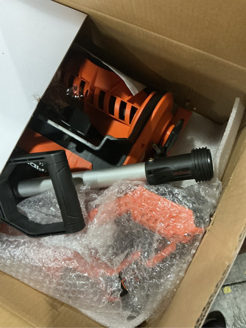 Condition photo showing As Is for Cordless Snow Shovel, Electric Snow Shovel 12" Width 6.7" Depth Cleaning and 20ft Throwing Distance, 4 Ah 21V Battery Brushless Snow Mover with Adjustable Front Handle for Driveway, Steps, Patio Orange