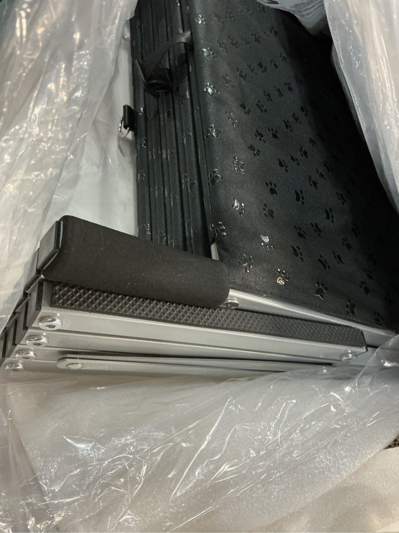 Condition photo showing Good Condition for extra wide dog stairs for car - foldable ramps with non slip surface, portable steps for cars, suvs, trucks, supports up to 250 lbs wide 5 steps silver