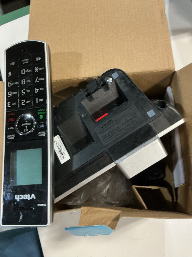 Condition photo showing As Is for vtech ds6771-3 connect to cell, cordless phone with answering machine, dect 6.0 headset+2 handset intercom, bluetooth, caller id/call waiting, expandable system - silver/black 2 handset + headset 2 handset + headset