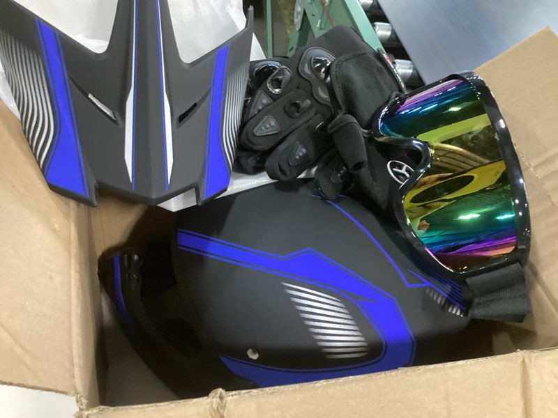 Condition photo showing Good Condition for yesmotor youth dirt bike helmet set includes gloves, goggles, mask, ideal helmet for kids 8-14, premium safety gear for dirt bike helmets enthusiasts - dot approved (dark blue,m) dark blue medium