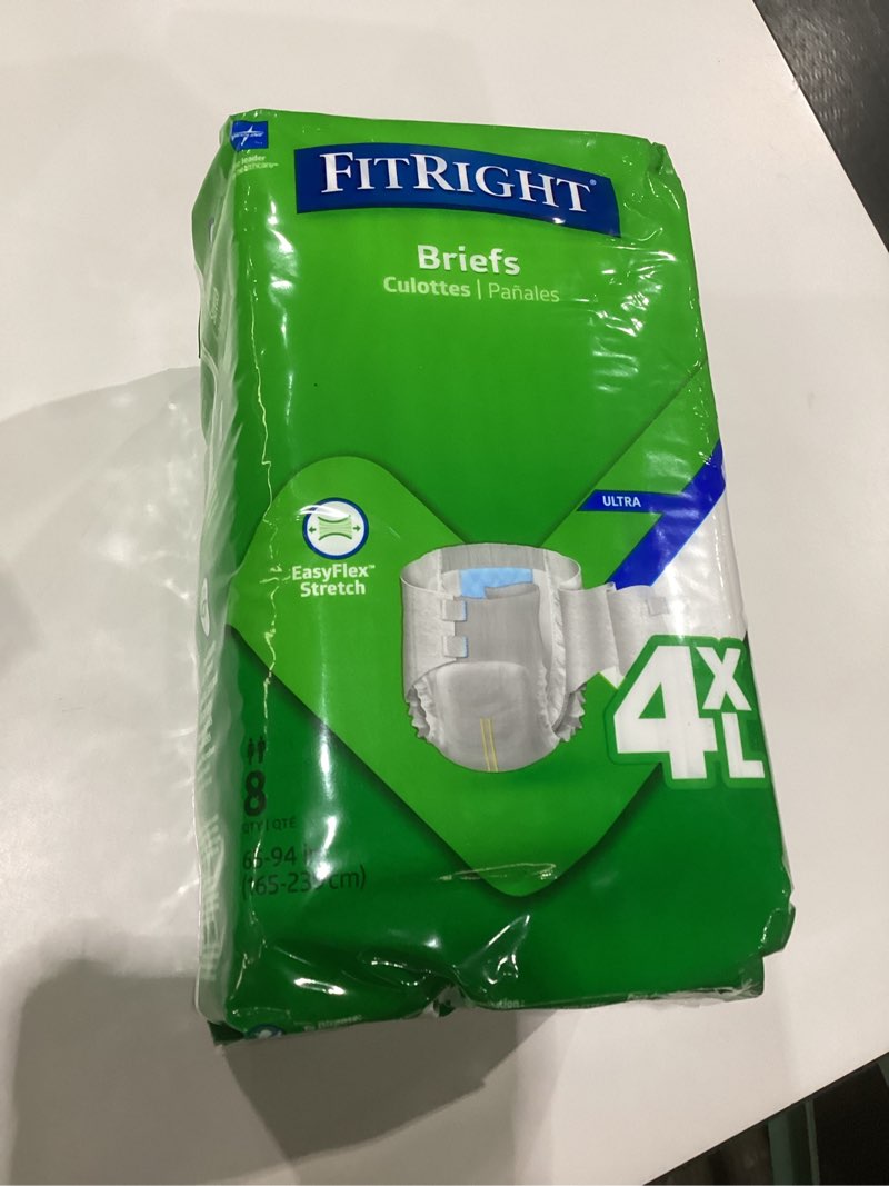 Condition photo showing New/Like New for Medline FitRight Incontinence Diapers, Specialty Size Adult Diapers, For Men And Women, Maximum Protection, Waist Size 65"–94", 4XL, 8 briefs per bag, 32 briefs per case 4X-Large