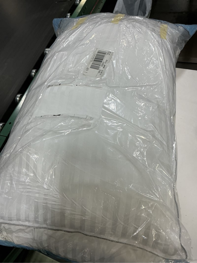 Condition photo showing As Is for Basic Beyond King Size Bed Pillow - 2 Pack Hotel Collection Super Soft Down Alternative Pillow for Sleeping, 20x36 Inches White King (Pack of 2)