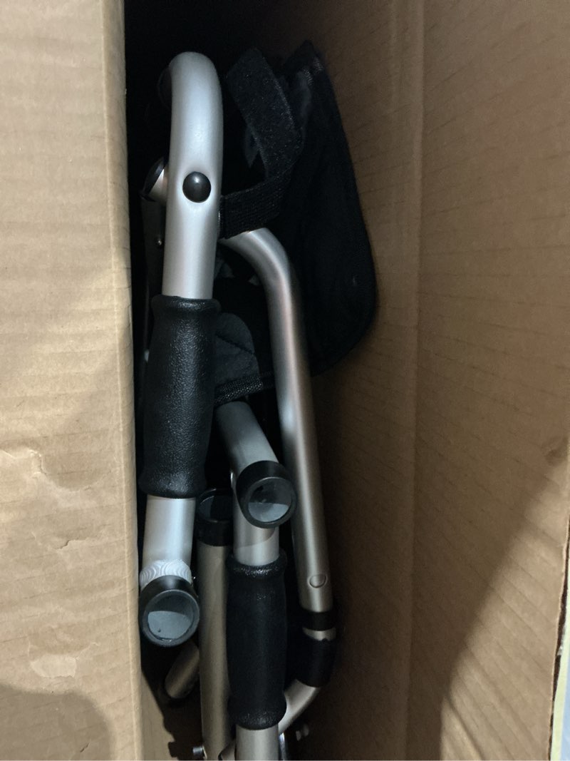 Condition photo showing As Is for stand up walker for seniors & elderly with 6" bearing wheels - dual mode platform walker, height adjustable frame with arm support & storage bag, foldable lightweight aluminum upright mobility aid single wheels - 47.5" height