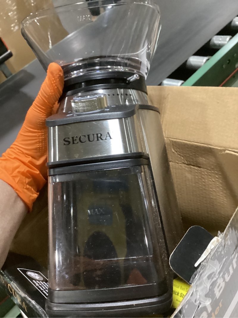 Condition photo showing As Is for secura conical burr coffee grinder electric coffee bean grinder with 17 precise grind settings automatic 2-12 cups coffee grinder for espresso french press coffee