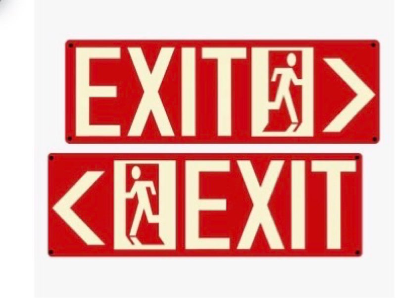 Photoluminescent Exit Sign Red - Aluminum -14x5 inches Exit Signs, With Strong Self-Adhesive Backing