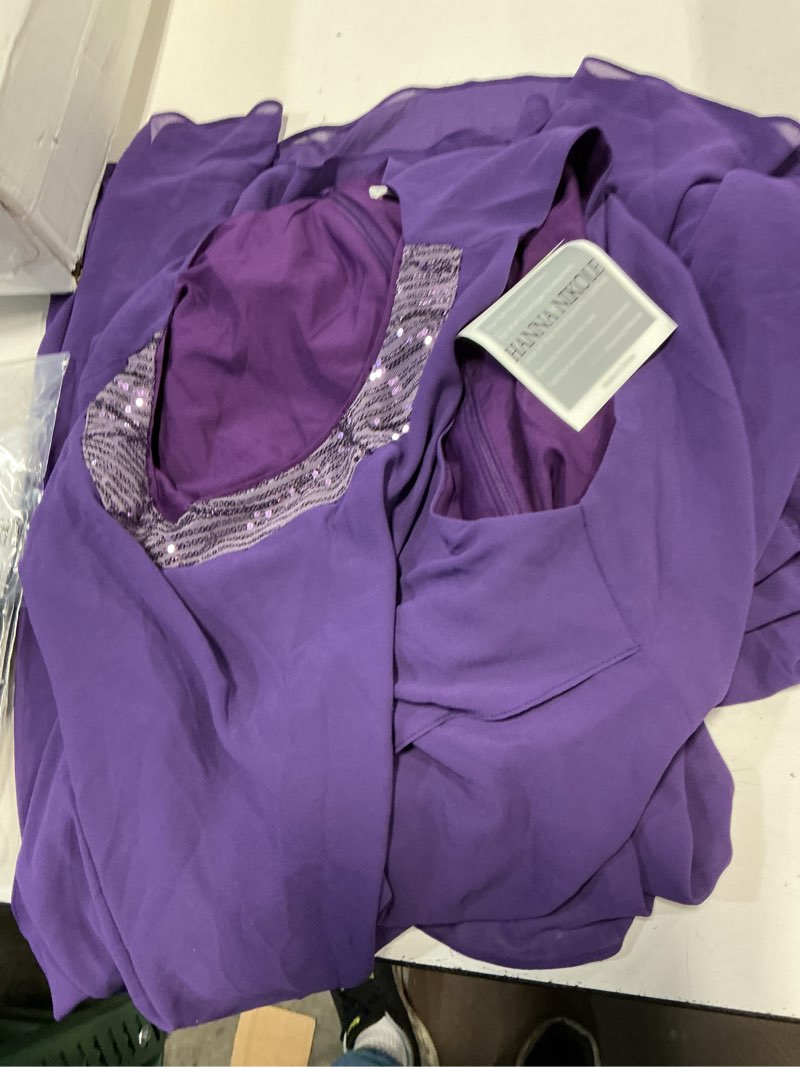 Condition photo showing Good Condition for Hanna Nikole Womens Plus Size Dress with Jacket 2 Piece Wedding Guest Dresses Flowy Mother of The Bride Dress Purple 20 Plus