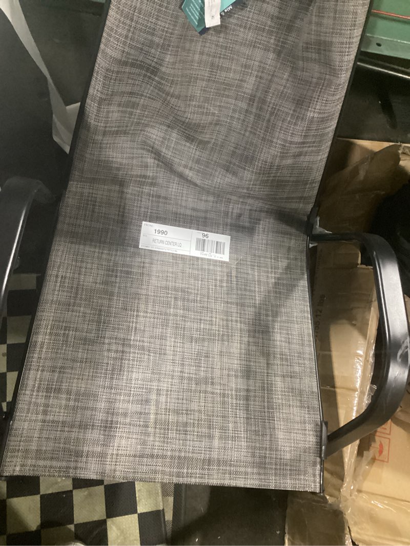Condition photo showing As Is for mainstays heritage park steel outdoor patio armchair, gray