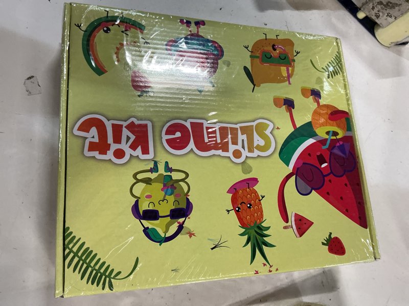 Condition photo showing New/Like New for 12 x 80 ml big slime kit, 32 fl oz slime includes 6 butter & 6 clear crystal slimes, 38 pcs slimes pack with charms & jelly cube add-ins, party favors for kids 12 pack slime kit