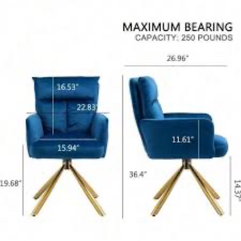 Etian Desk Chair No Wheels 180°Swivel,Makeup Vanity Chair with Gold Legs For Home Office