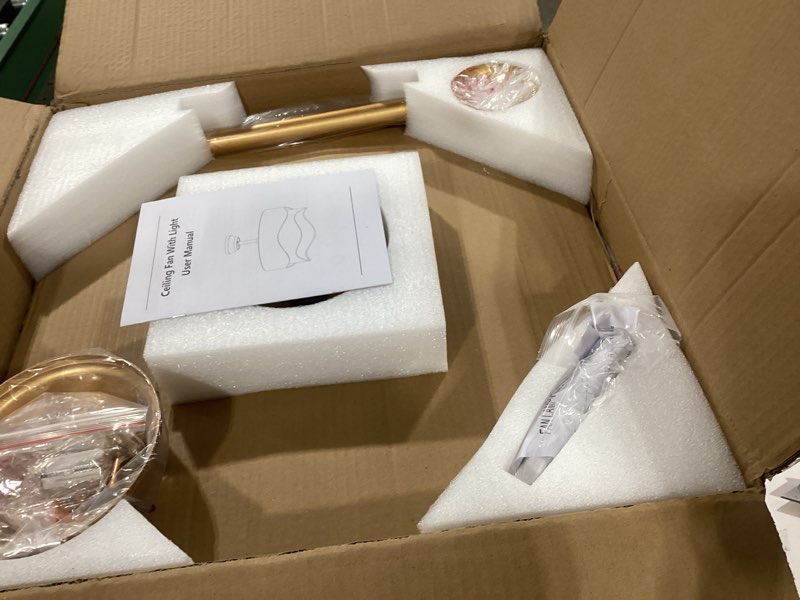 Condition photo showing Good Condition for 20" fandelier ceiling fans with lights low profile, flush mount boho chandelier ceiling fans with light remote control, caged bladeless with 6 speeds for bedroom, nursery, living room