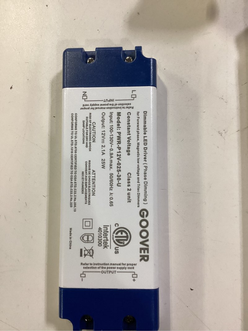 Condition photo showing Good Condition for GOOVER 25W Triac Dimmable Driver,Power Supply,AC 120V to DC 12V Transformer,Compatible with Lutron and Leviton Dimmers,for LED Lighting,Class 2,ETL Certified 25W Dimmable Driver