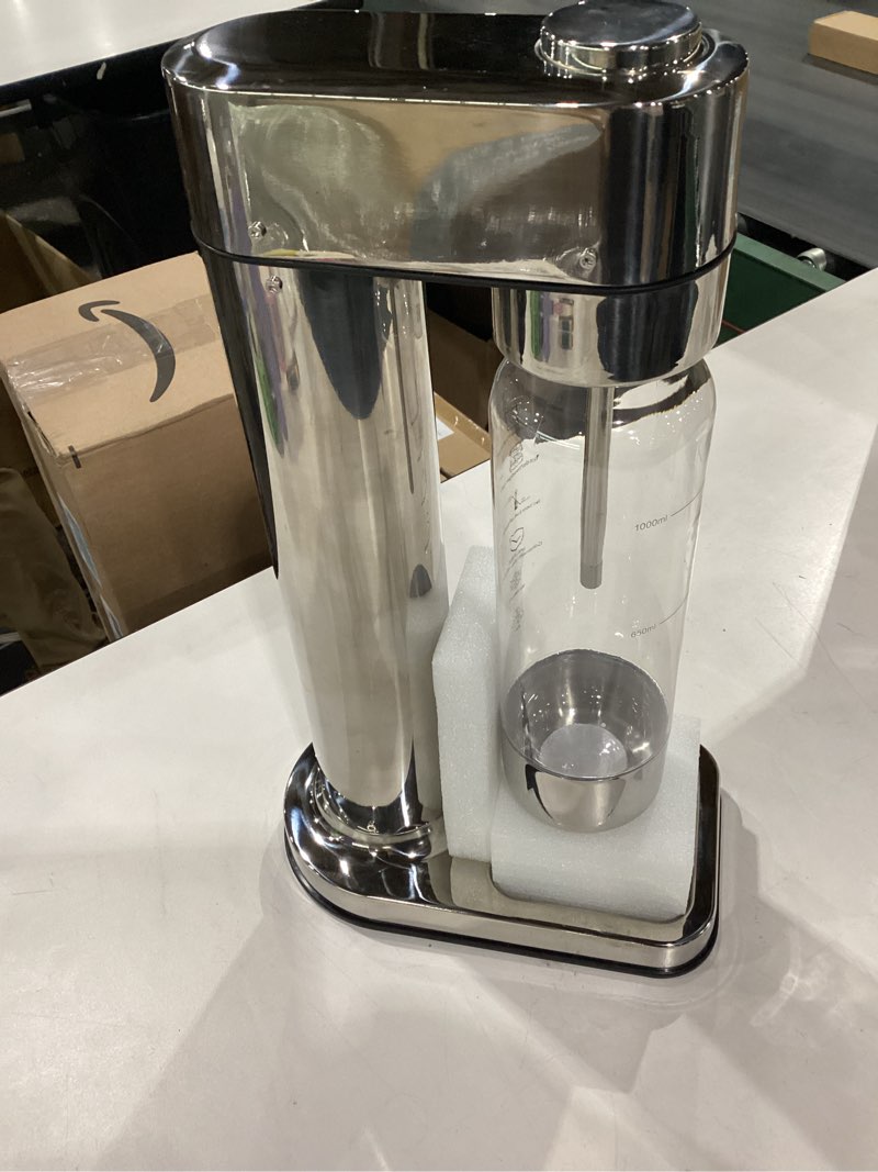 Condition photo showing New/Like New for mokkom sparkling water maker, soda maker with 1l pet carbonating bottle, soda streaming machine and beverage carbonator, compatible with 60l co2 carbonator (not included) - stainless steel