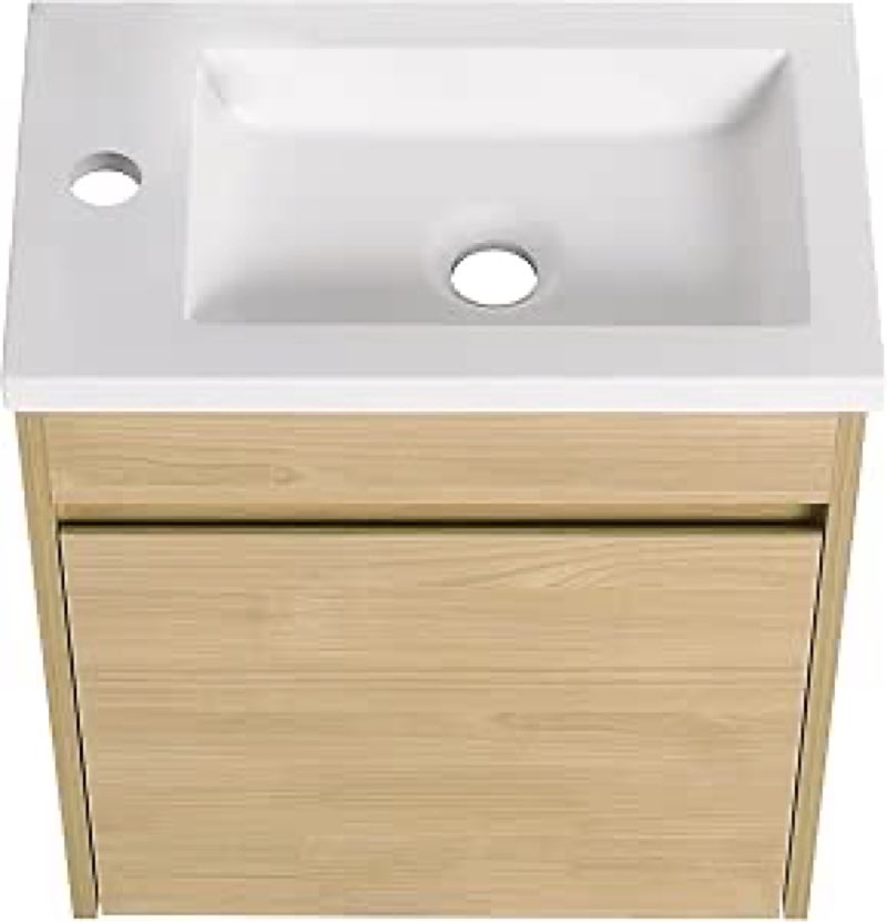 HomVent 16" Modern Wall-Mount Bathroom Vanity with Sink, Oak/White Finish, Resin Basin, Soft Close Door,