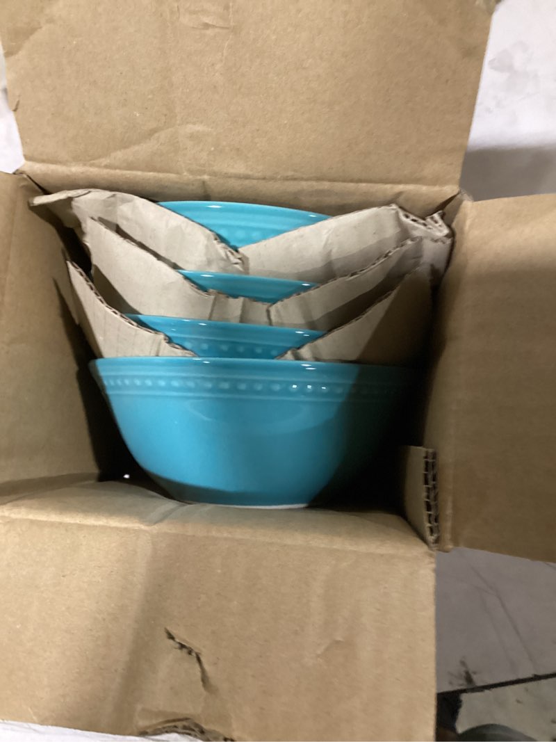 Condition photo showing Good Condition for homevss 20-pc pearl dots stoneware dinnerware set, turquoise, service for 4 | plates and bowls sets?dinnerware sets for 4,pearl dots dinnerware?microwave and dishwasher safe 20pc set turquoise