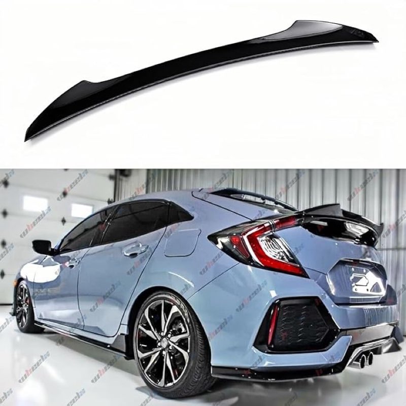 Rear Spoiler Compatible with 2016-2021 Honda Civic Hatchback, V Duckbill Fits for 2016 2017 2018 2019 2020 2021 4-Door, Trunk Exterior High Kick Tail Deck Lid Wing Lip (Glossy Black)