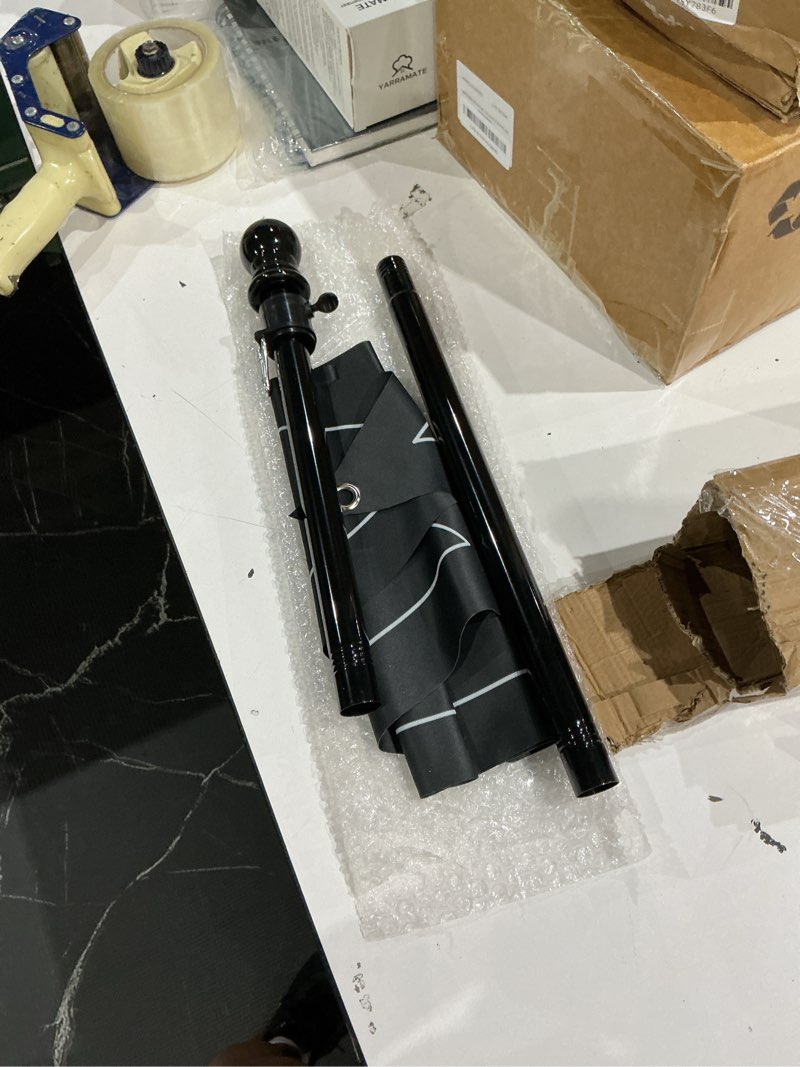 Condition photo showing Good Condition for open flag with pole kit, double-sided heavy duty hanging banner sign with metal bracket, outdoor storefront business sign for shops, cafes & retail (black)